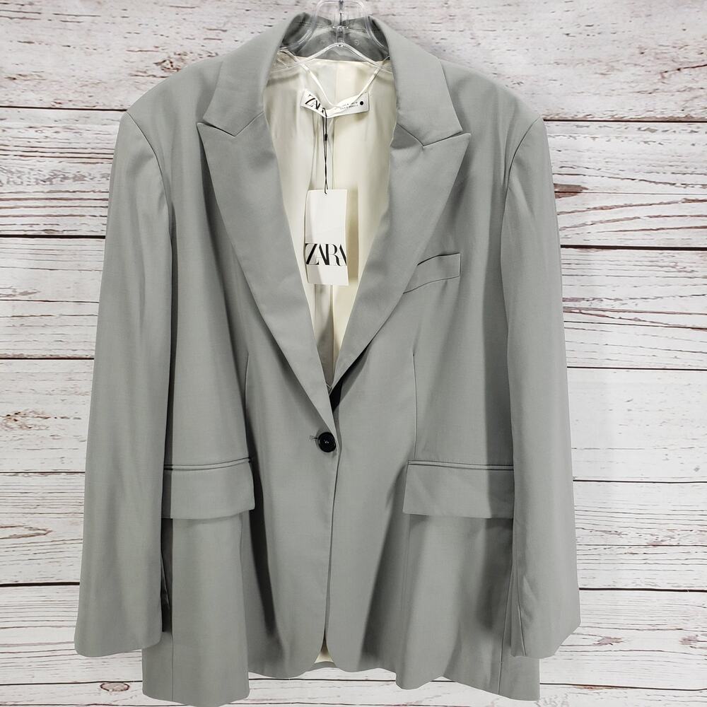 Zara New Women's Wool Blend Gray Single Button Blazer Jacket Size XL